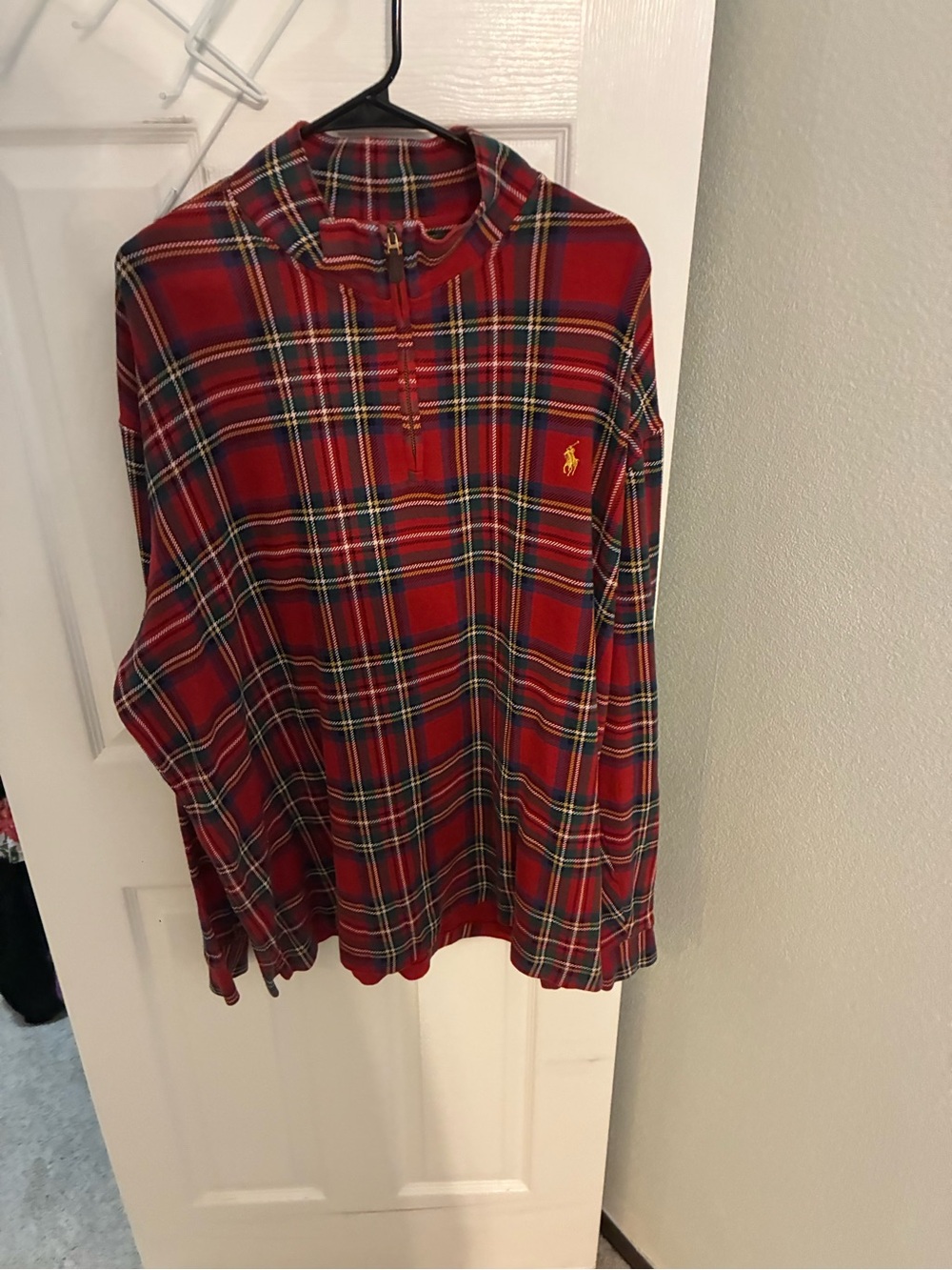 Polo by Ralph Lauren Red Tartan Quarter-Zip Pullover with Yellow Pony
